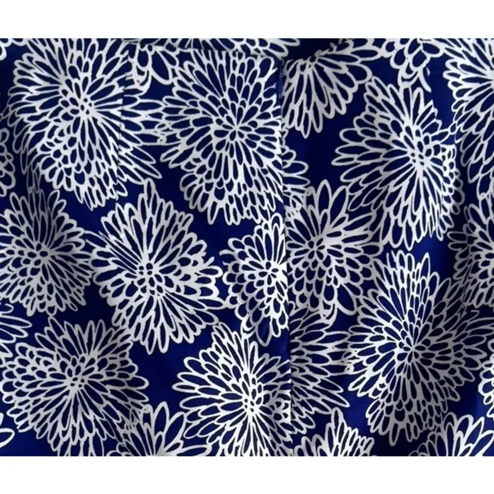 Liz Claiborne Size 6 Blue White Print Pencil Skirt Back Zipper Lined